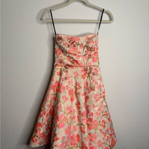 Karen Millen coral Pink and gold strapless dress with jewel embellishments